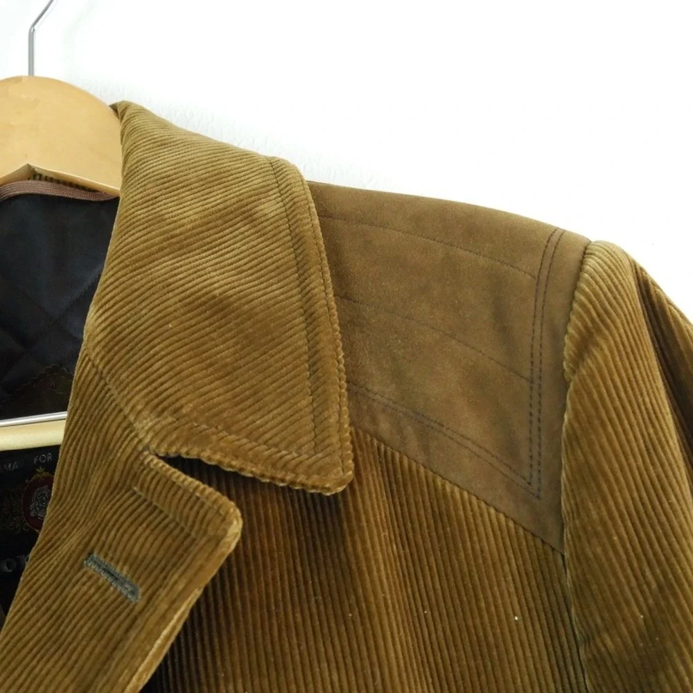 Vintage Cortefiel Corduroy Shooting Jacket Brown Suede Patch Hunting Coat 42